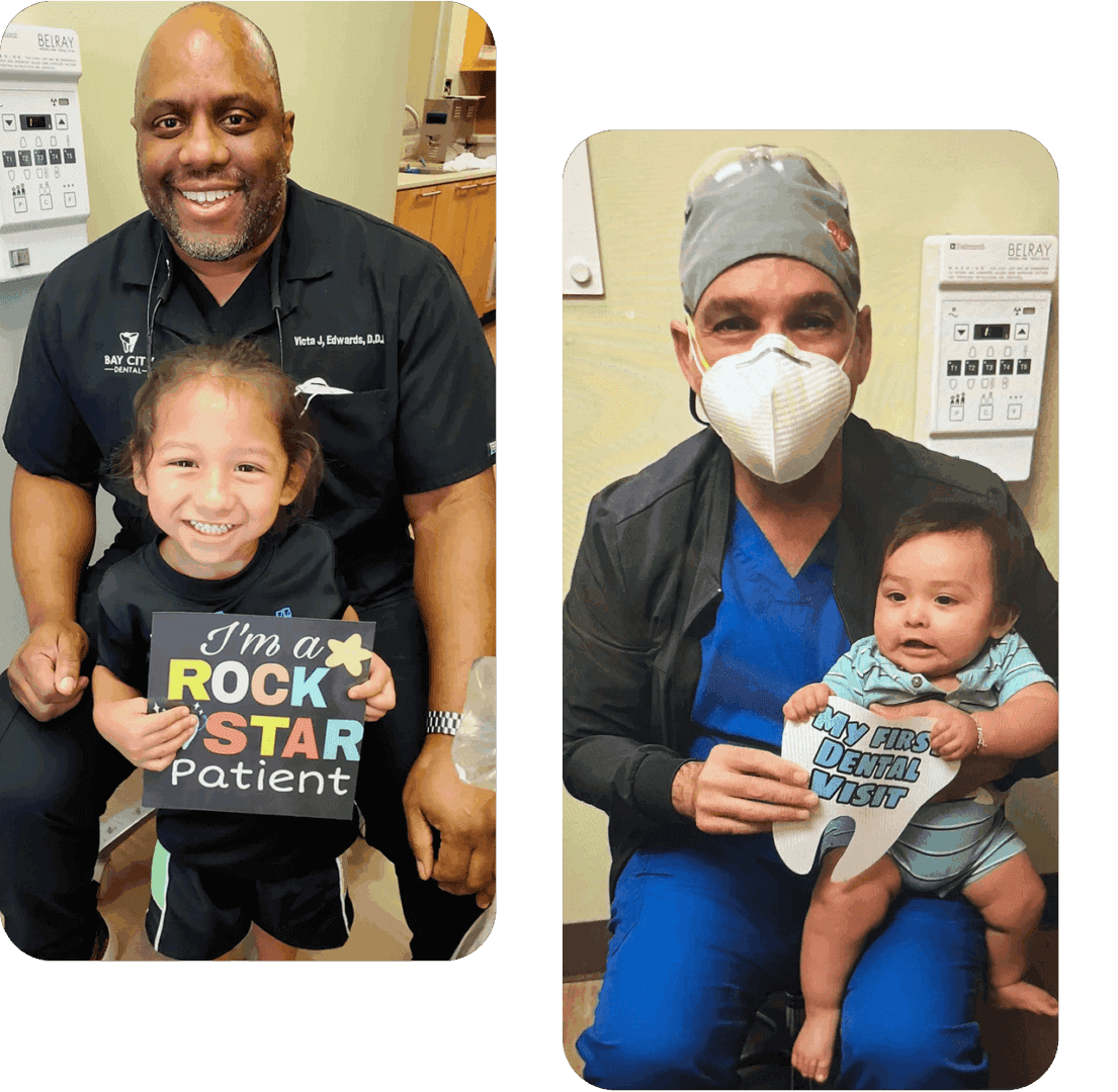 Two photos of fathers holding their babies, both wearing themed shirts.